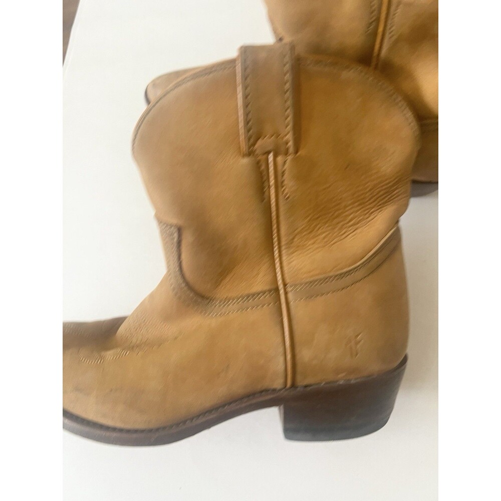 Frye Western Distressed Leather Billy Short Cow Girl Boots/Booties Cognac 7.5 - Picture 6 of 11